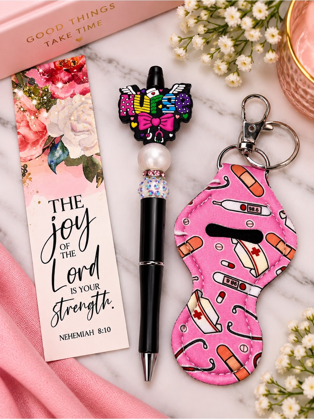 Pink Medical Print Key & Card Holder Set - Cute Accessory